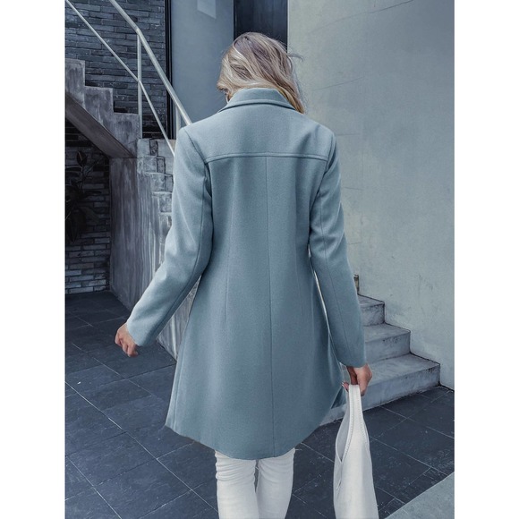 Lapel Collar Double Breasted gold button Overcoat pea coat light blue preppy - Picture 2 of 11